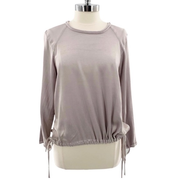 RAQUEL Allegra satin silver platinum gray drawstring sweatshirt blouse top - Picture 2 of 9